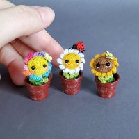 Набор мягких игрушек Sunflowers In Pots And Ladybug (3+1 шт) [Handmade]