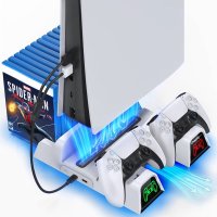 Подставка с охлаждением, подставкой для игр и зарядной станцией для двух контроллеров PS5 (White)
