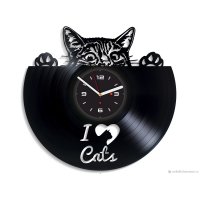 Часы настенные из винила I Love Cats [Handmade]