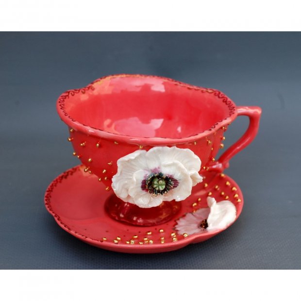 Кружка с блюдцем White Poppy