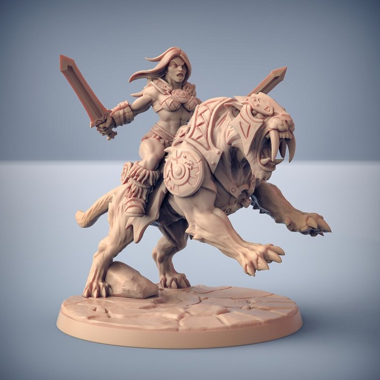 Фигурка Barbarian Angra riding a saber-toothed tiger (Unpainted)